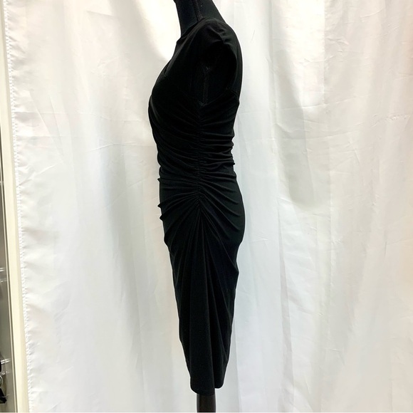 Lauren Ralph Lauren black asymmetrical slit cutout sleeveless ruched dress 8 - Picture 5 of 17